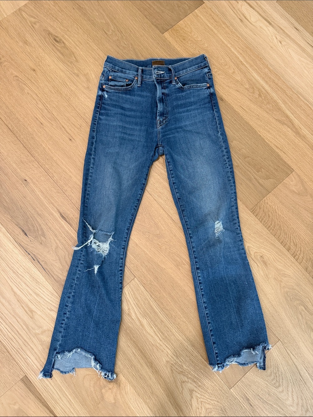 MOTHER Distressed Dark Blue Flare Jeans